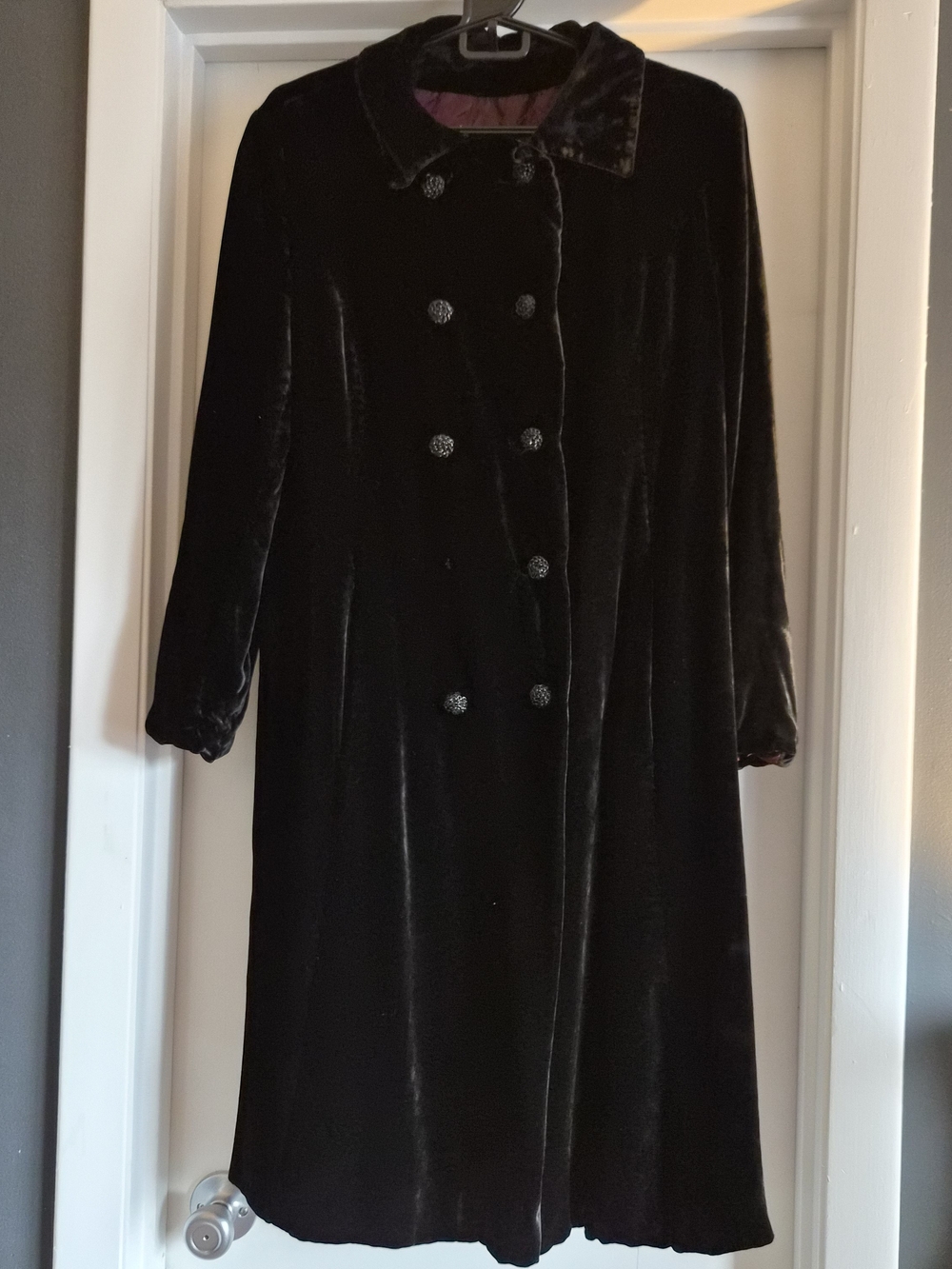 Vintage Black Velvet Double-Breasted Trench Coat